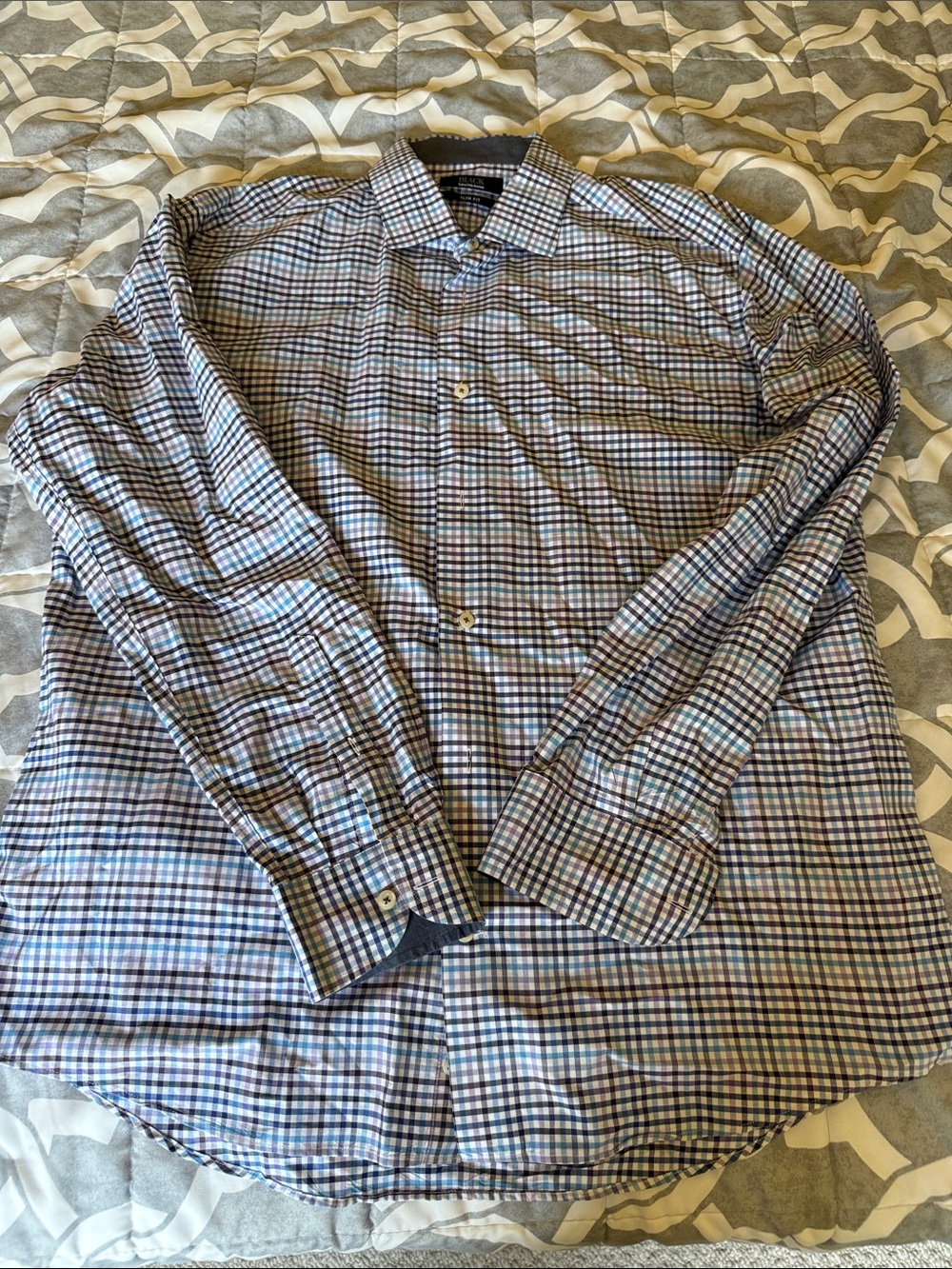 Saks Fifth Avenue Black Label Blue and Brown Check Button-Down Shirt